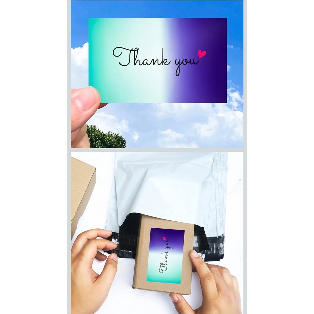 Thank you Cards Heart 2x3.5 inches Pack of 100 gradient blue purple s1 - Picture 3 of 6